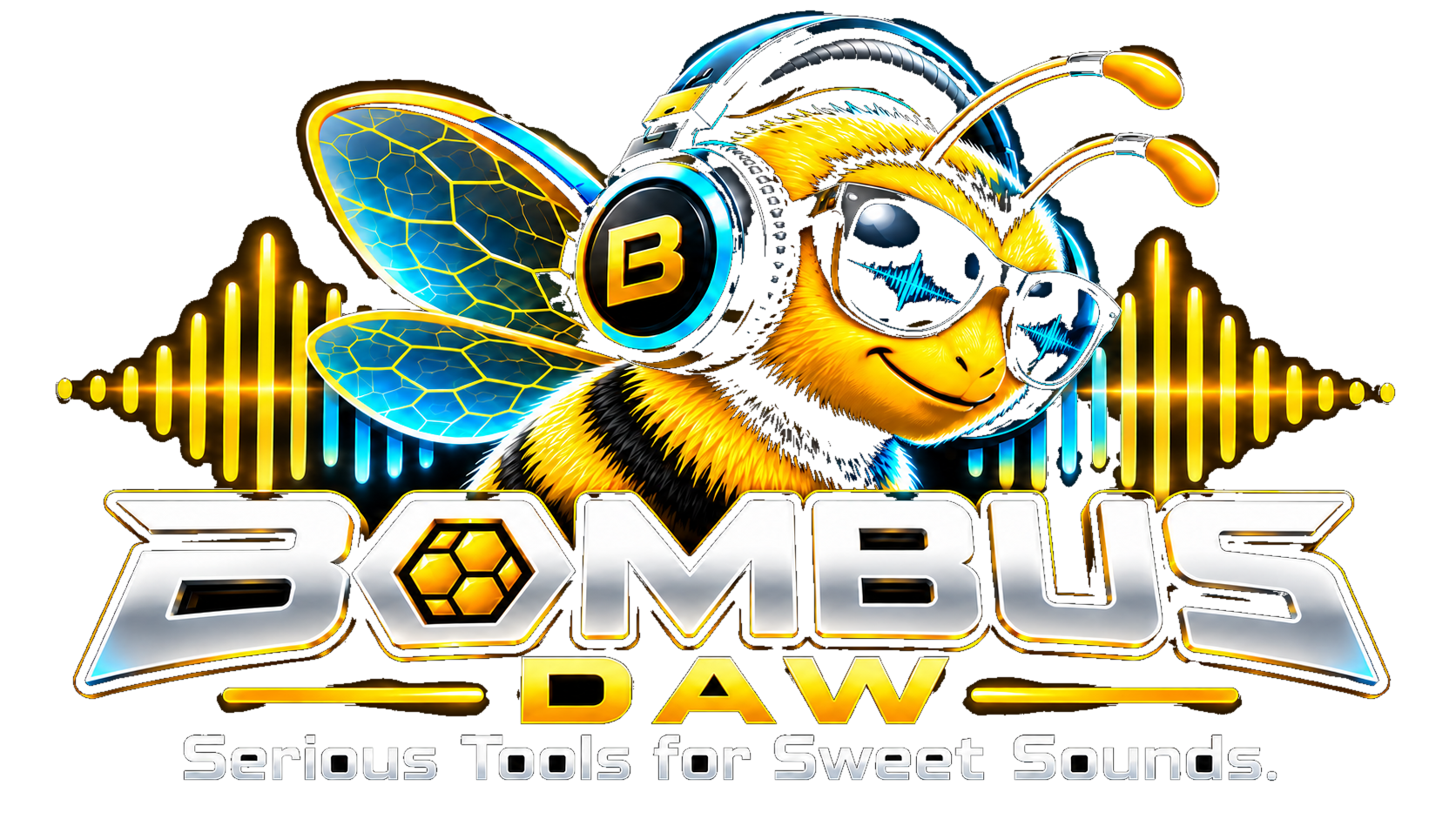 Bombus DAW logo with bee wearing sunglasses and B headphones
